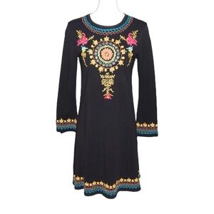 Double D Ranch Black Colorful Embroidered Knit Western Dress Size XS
